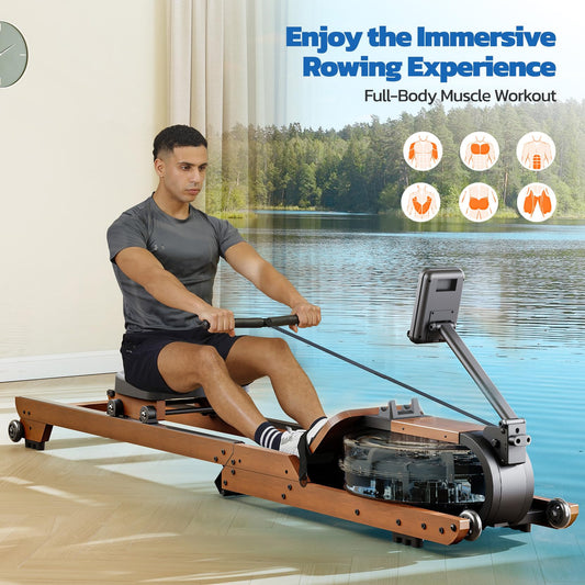 Dripex Water Rowing Machine, Foldable Design, 400 lbs Capacity, LCD Monitor, Bluetooth App Compatible