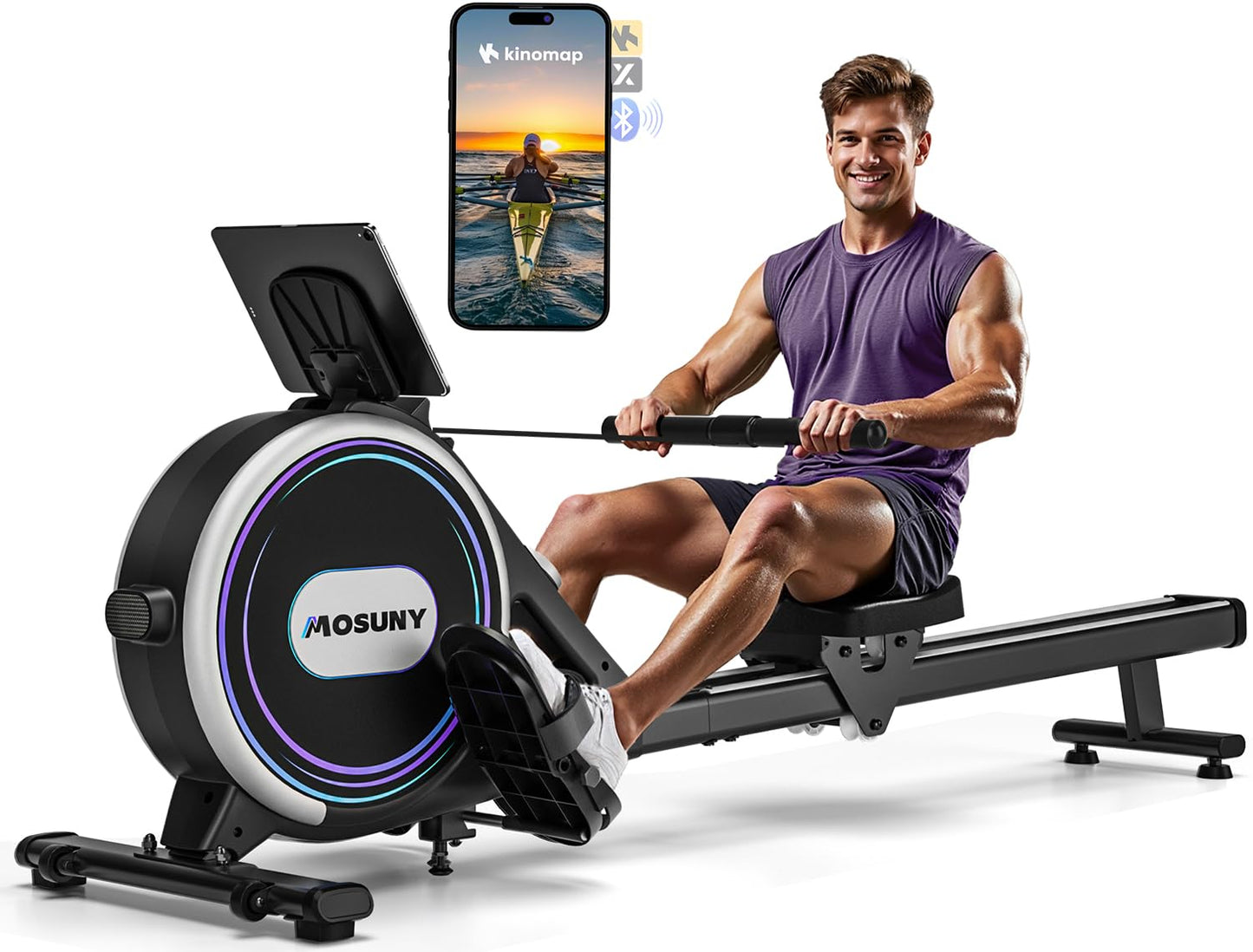 Magnetic Rowing Machine, 32-Level Resistance, 400 lbs Capacity, Dual Slide Rails, LCD Display