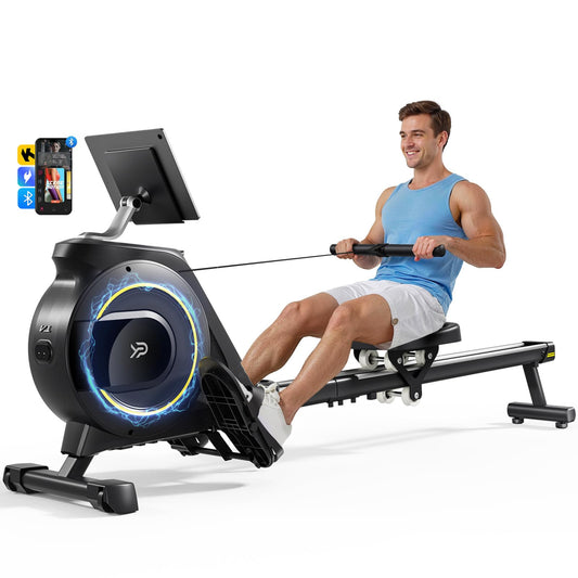 Magnetic Rowing Machine, 350 lbs Capacity, 16-Level Silent Resistance, Foldable, App Supported