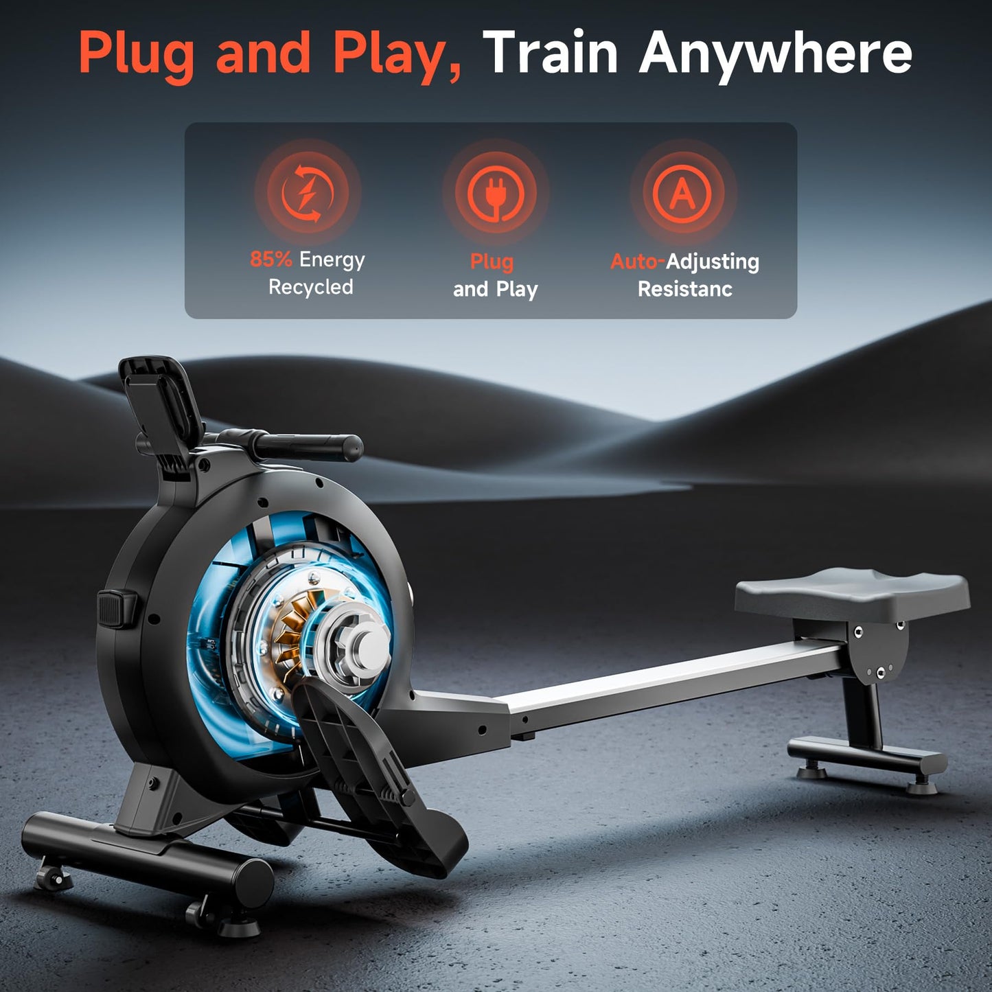 WENOKER Magnetic Rowing Machine, 32 Resistance Levels, 350 lbs Capacity, Smart Knob, App Supported