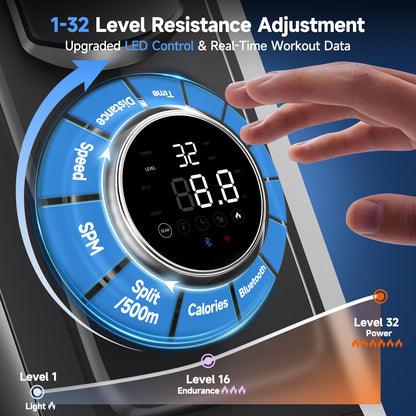 Magnetic Rowing Machine, 350 lbs Capacity, 16-Level Silent Resistance, Foldable, App Supported