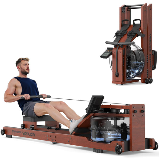 YOSUDA Water Rowing Machine, Foldable Wooden Rower, 400 lbs Capacity, Bluetooth App, 22L Tank