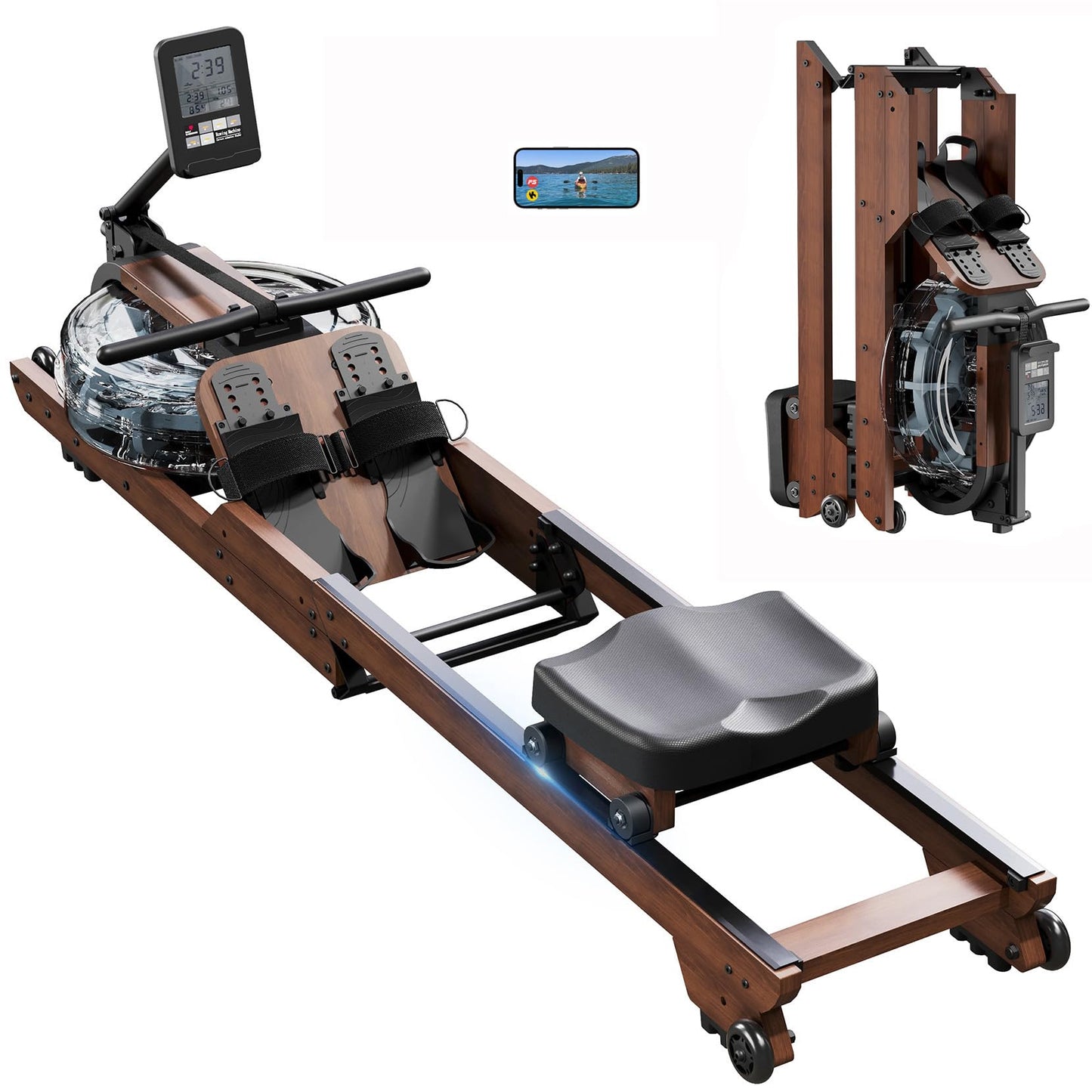 Dripex Water Rowing Machine, Foldable Design, 400 lbs Capacity, LCD Monitor, Bluetooth App Compatible