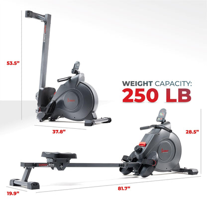 Sunny Health & Fitness Magnetic Rowing Machine, Extended Slide Rail, Bluetooth, SunnyFit App Compatible