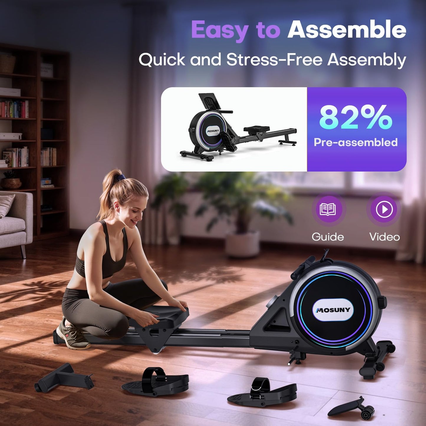 Magnetic Rowing Machine, 32-Level Resistance, 400 lbs Capacity, Dual Slide Rails, LCD Display