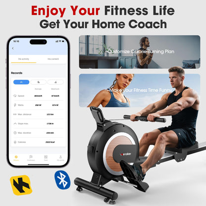 WENOKER Magnetic Rowing Machine, 32 Resistance Levels, 350 lbs Capacity, Smart Knob, App Supported
