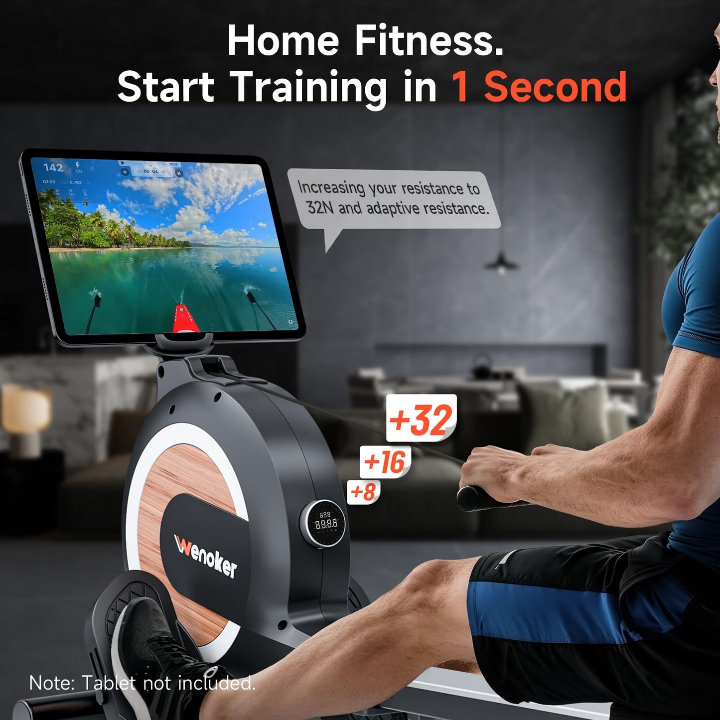 WENOKER Magnetic Rowing Machine, 32 Resistance Levels, 350 lbs Capacity, Smart Knob, App Supported