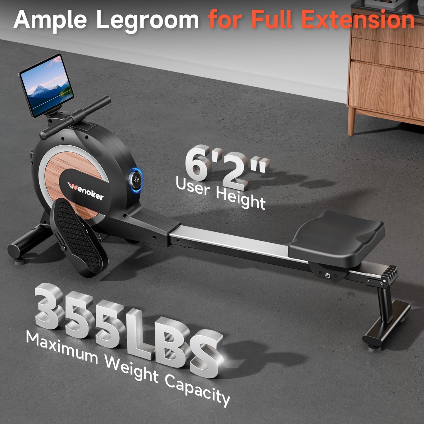 WENOKER Magnetic Rowing Machine, 32 Resistance Levels, 350 lbs Capacity, Smart Knob, App Supported