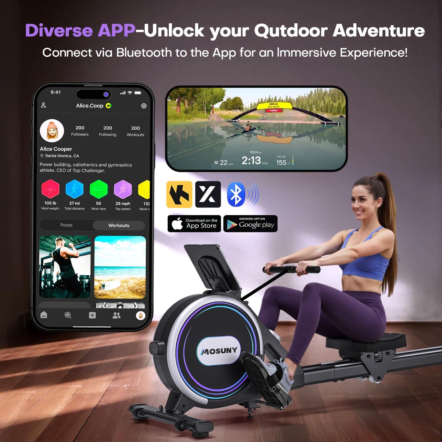 Magnetic Rowing Machine, 32-Level Resistance, 400 lbs Capacity, Dual Slide Rails, LCD Display