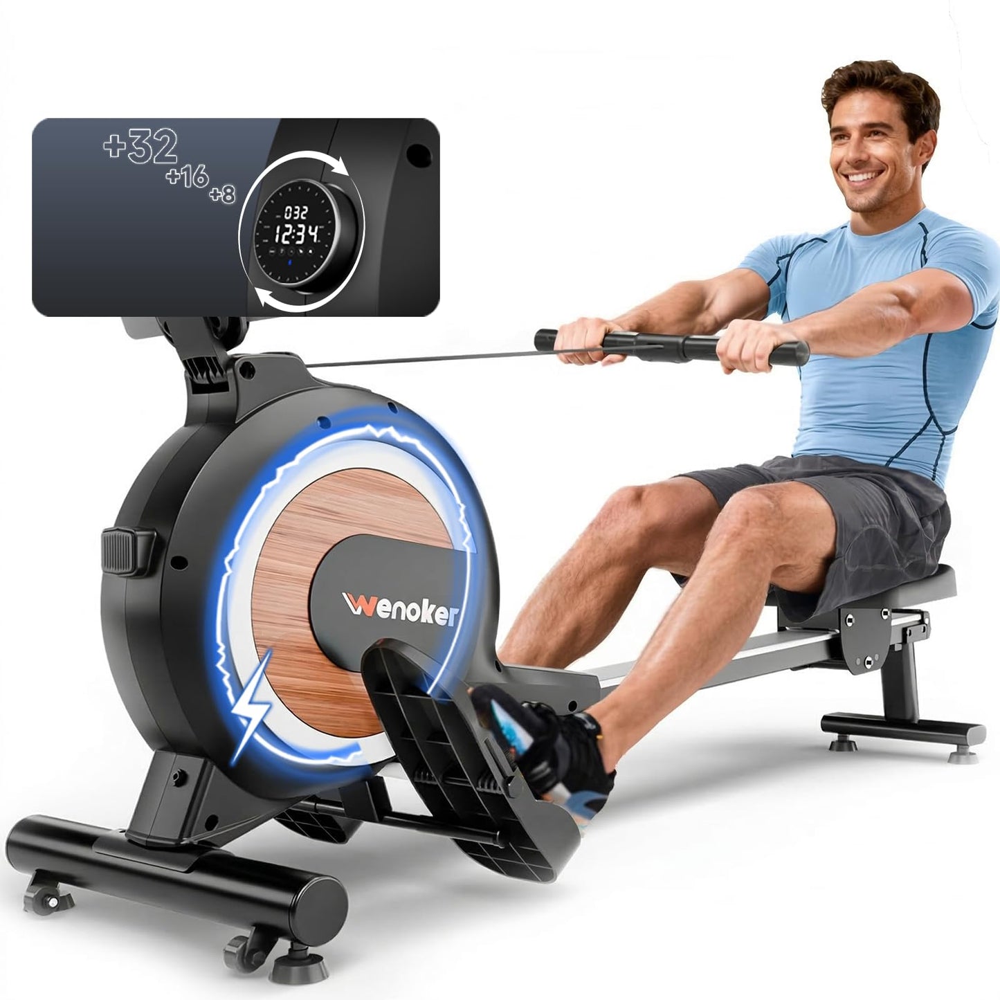 WENOKER Magnetic Rowing Machine, 32 Resistance Levels, 350 lbs Capacity, Smart Knob, App Supported