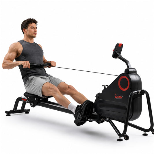 Sunny Health & Fitness Smart Silent Magnetic Rowing Machine, Dual Slide Rail, 300 lbs Capacity