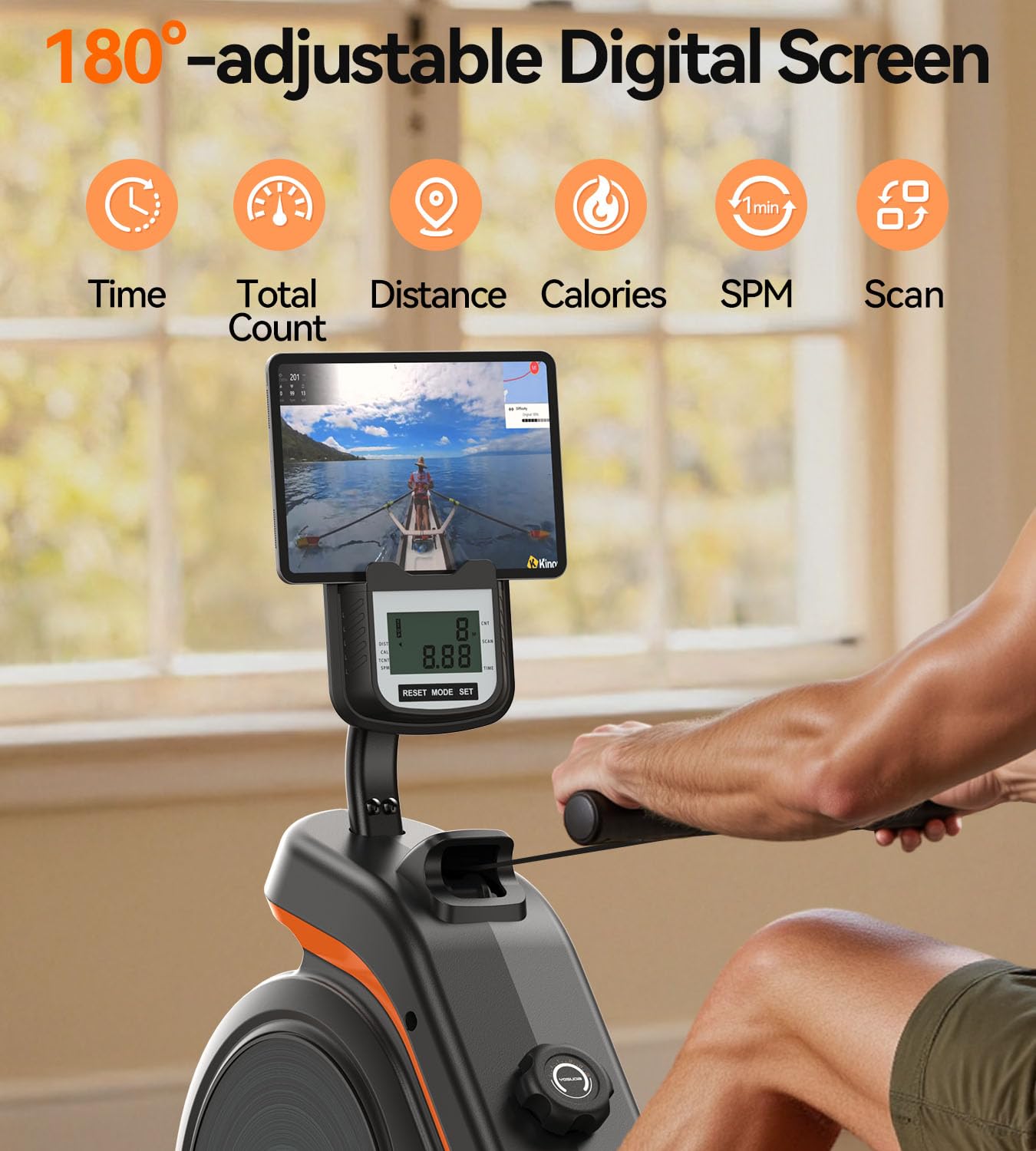 YOSUDA Magnetic Rowing Machine, Adjustable Resistance, Bluetooth, LCD Monitor, Comfortable Seat