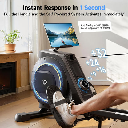 Magnetic Rowing Machine, 350 lbs Capacity, 16-Level Silent Resistance, Foldable, App Supported