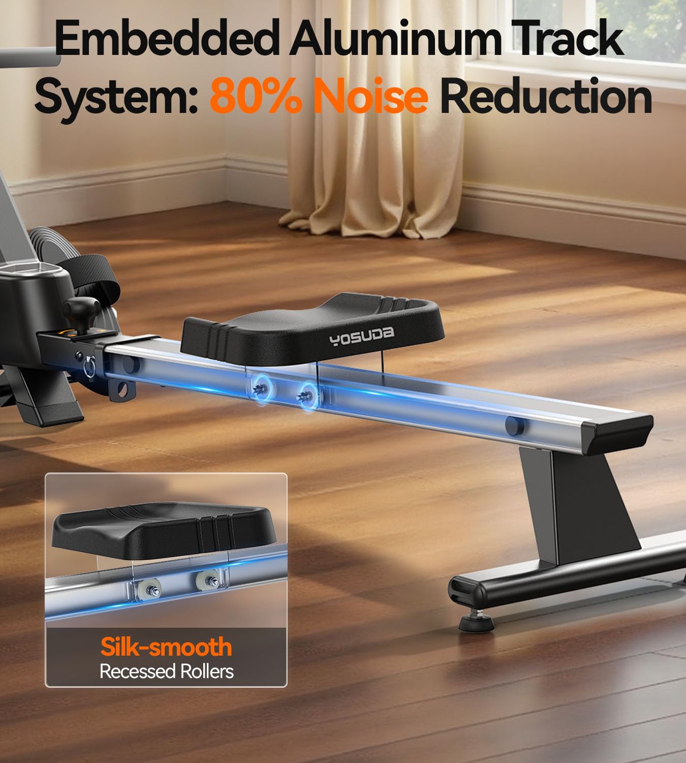 YOSUDA Magnetic Rowing Machine, Adjustable Resistance, Bluetooth, LCD Monitor, Comfortable Seat