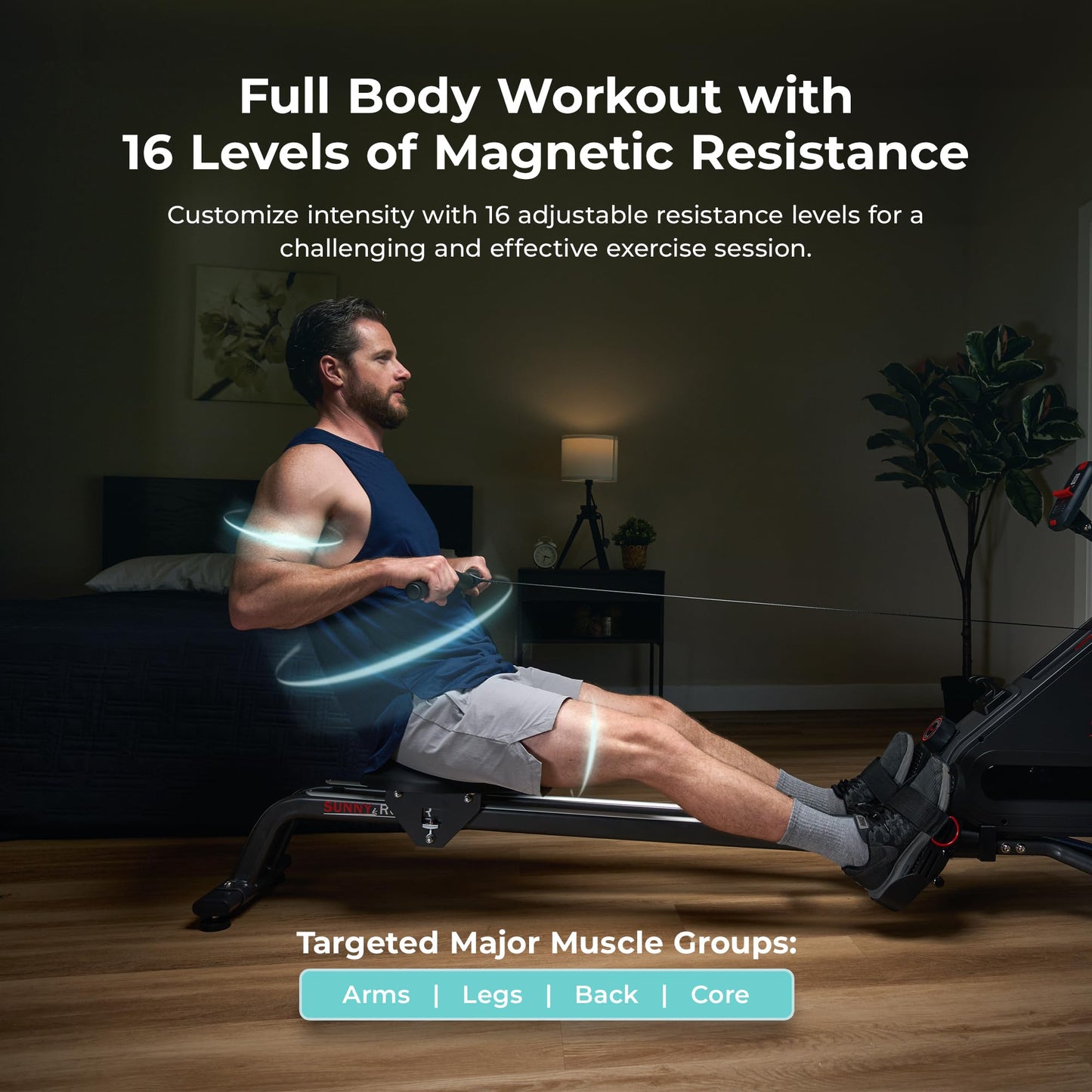 Sunny Health & Fitness Smart Silent Magnetic Rowing Machine, Dual Slide Rail, 300 lbs Capacity