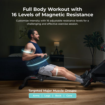 Sunny Health & Fitness Smart Silent Magnetic Rowing Machine, Dual Slide Rail, 300 lbs Capacity