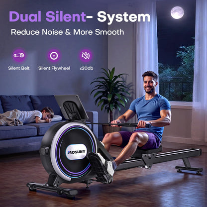 Magnetic Rowing Machine, 32-Level Resistance, 400 lbs Capacity, Dual Slide Rails, LCD Display