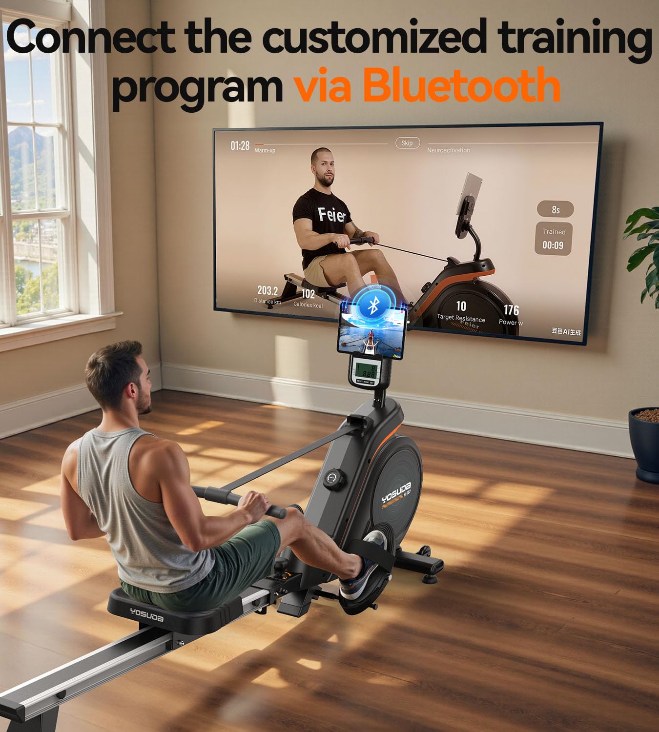 YOSUDA Magnetic Rowing Machine, Adjustable Resistance, Bluetooth, LCD Monitor, Comfortable Seat