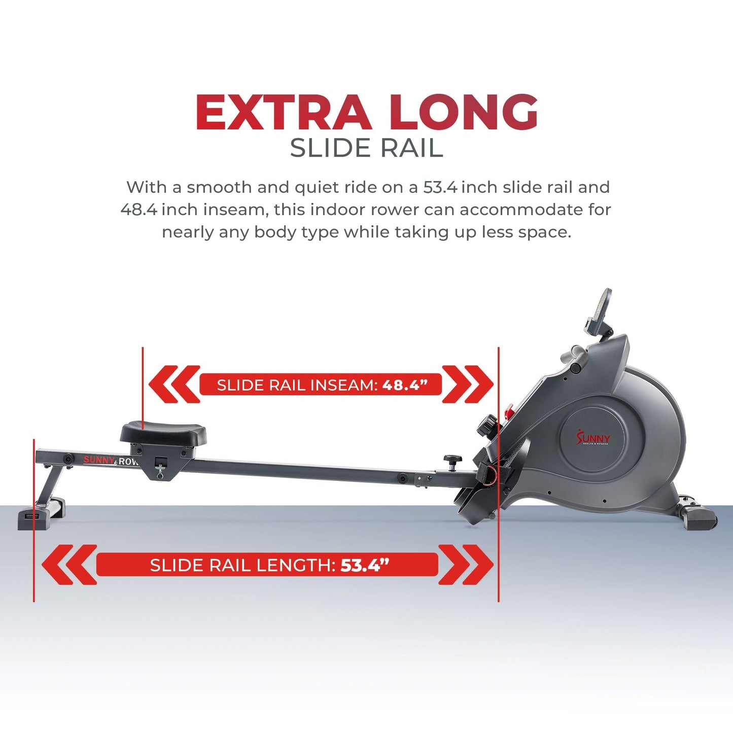 Sunny Health & Fitness Magnetic Rowing Machine, Extended Slide Rail, Bluetooth, SunnyFit App Compatible