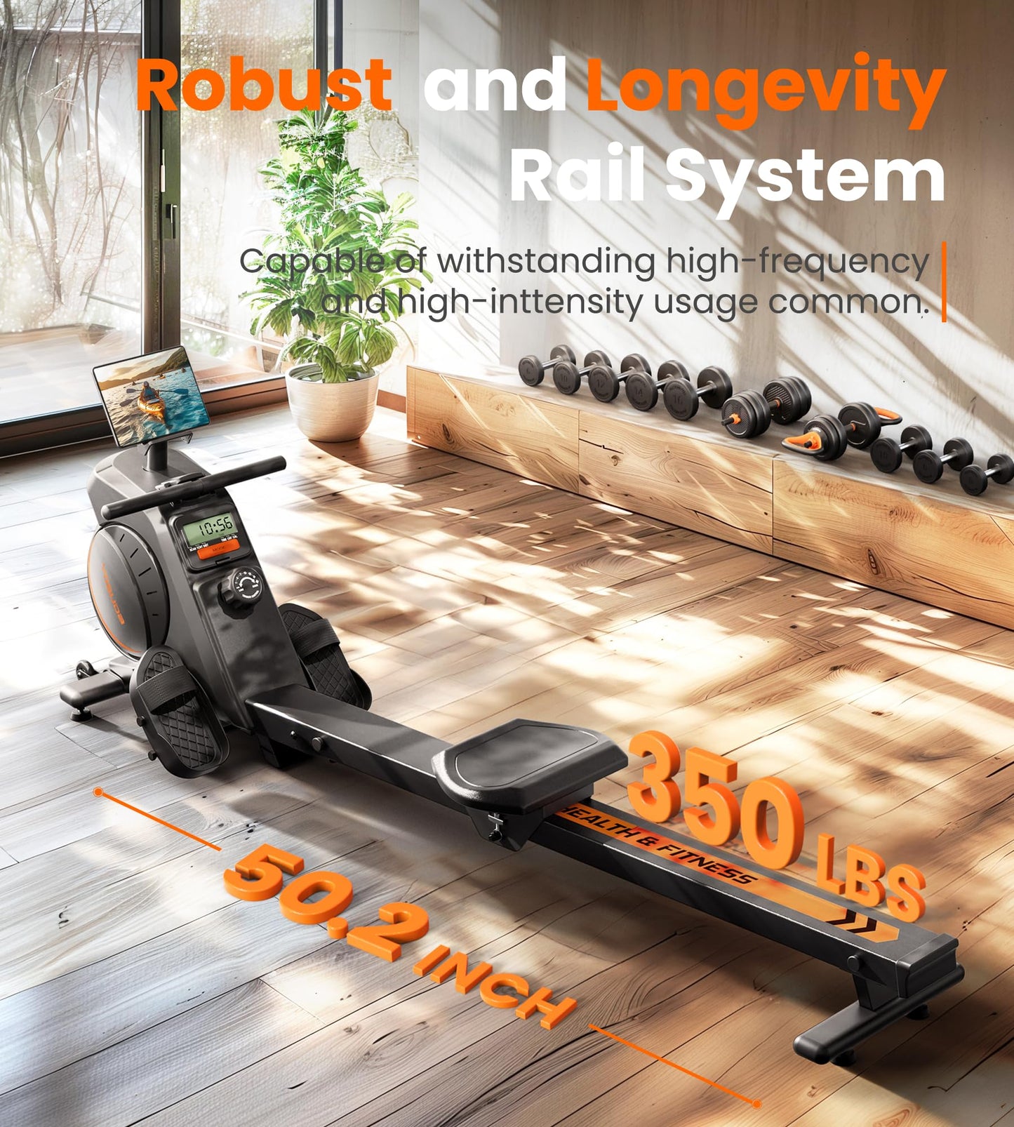 YOSUDA Magnetic Rowing Machine, 350 lbs Capacity, LCD Monitor, Tablet Holder, Comfortable Seat