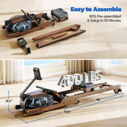 Dripex Water Rowing Machine, Foldable Design, 400 lbs Capacity, LCD Monitor, Bluetooth App Compatible
