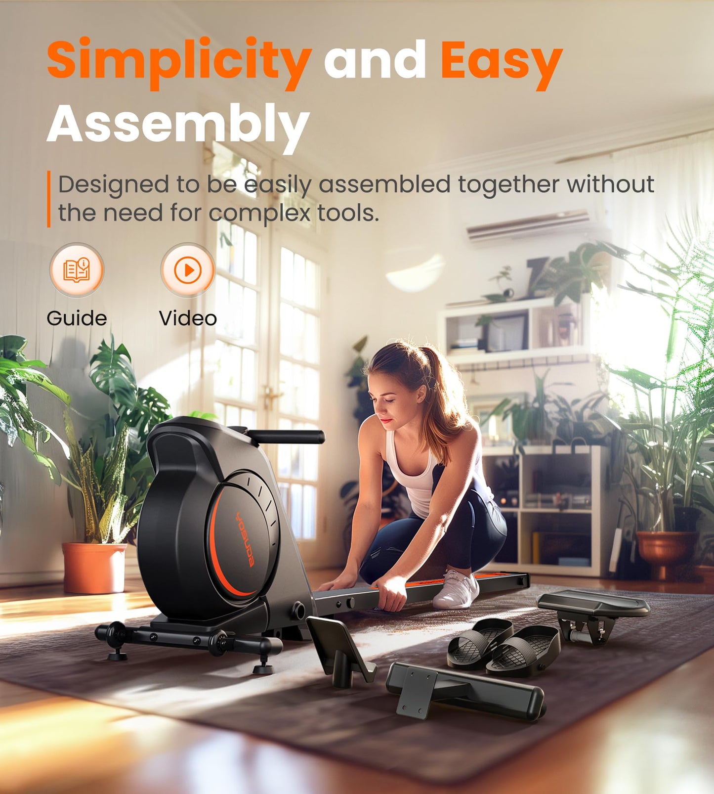 YOSUDA Magnetic Rowing Machine, 350 lbs Capacity, LCD Monitor, Tablet Holder, Comfortable Seat