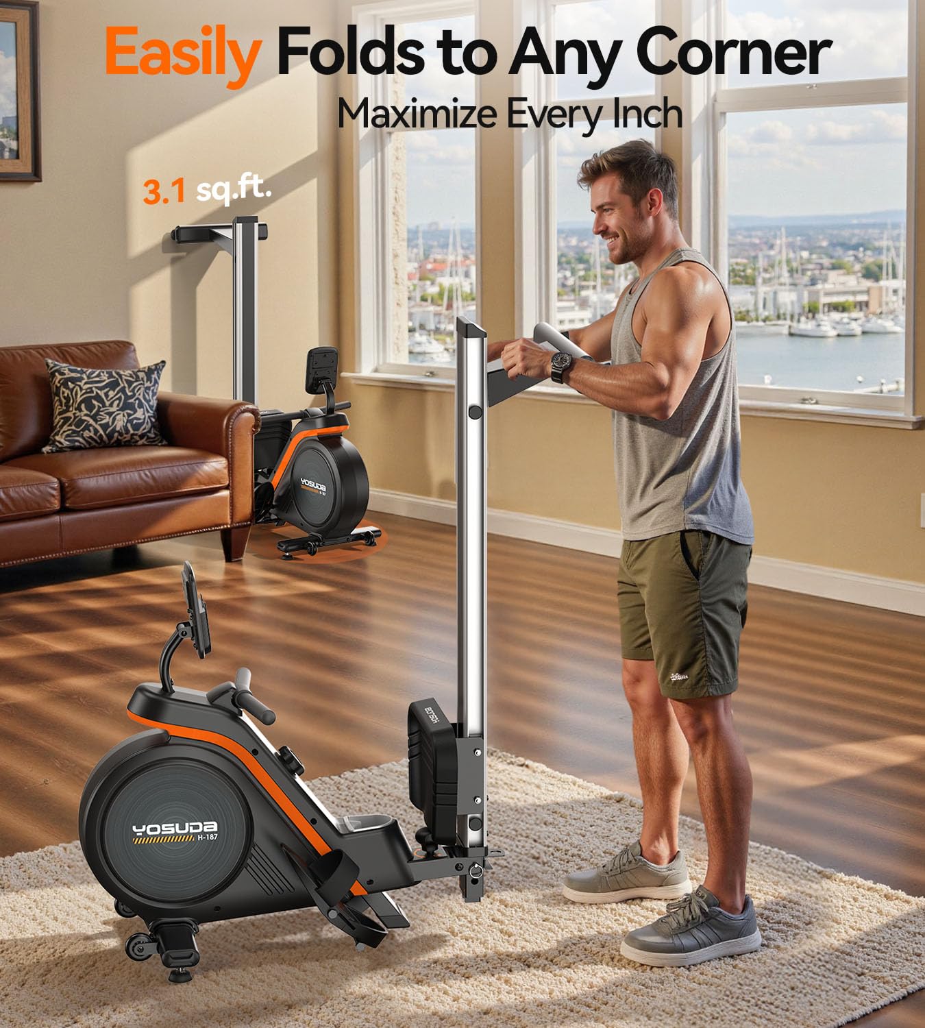 YOSUDA Magnetic Rowing Machine, Adjustable Resistance, Bluetooth, LCD Monitor, Comfortable Seat