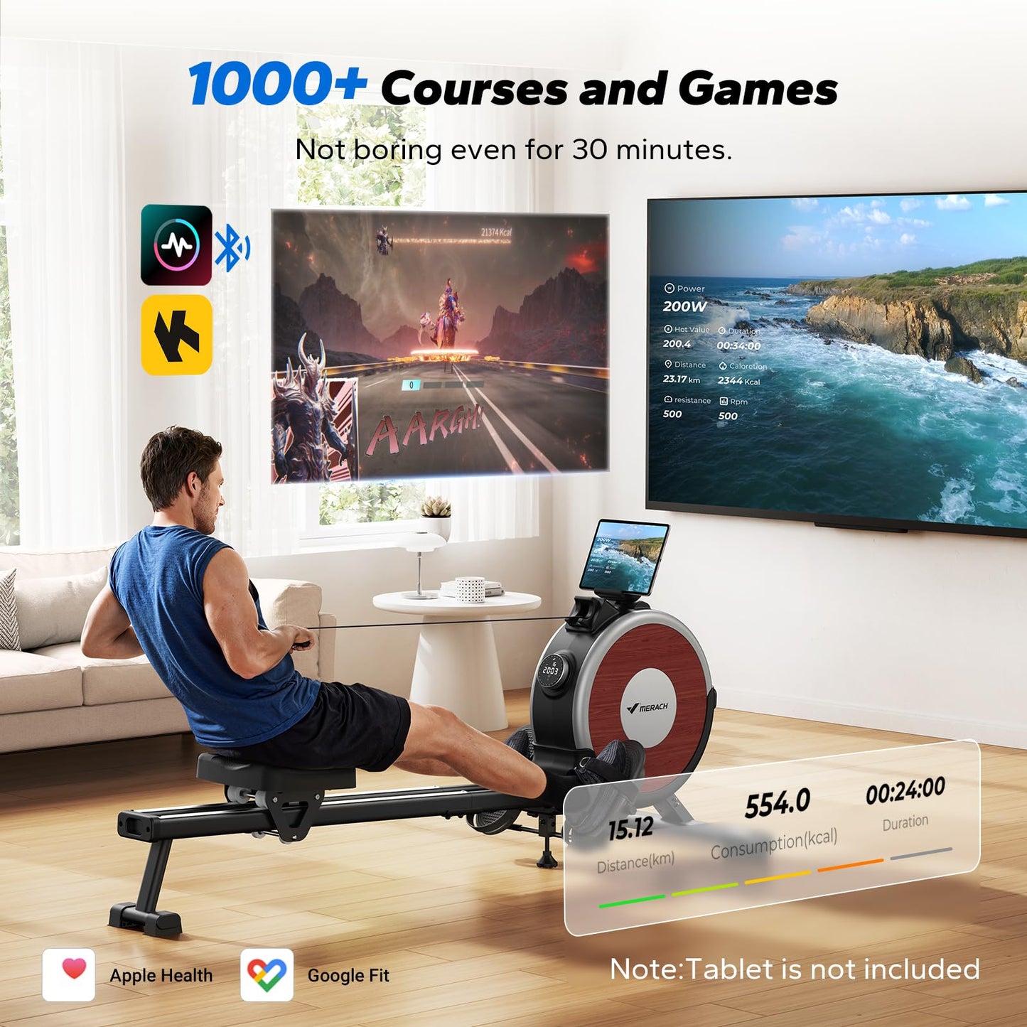 MERACH Bluetooth Magnetic Rowing Machine, Dual Slide Rail, 16 Resistance Levels, 350 lbs Capacity