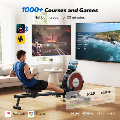 MERACH Bluetooth Magnetic Rowing Machine, Dual Slide Rail, 16 Resistance Levels, 350 lbs Capacity