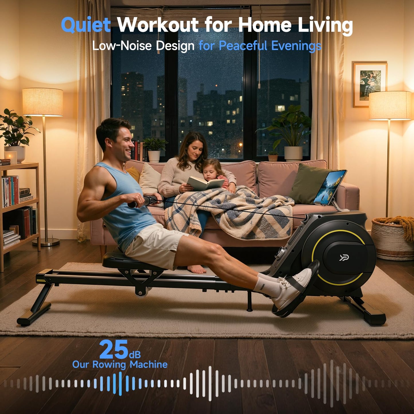 Magnetic Rowing Machine, 350 lbs Capacity, 16-Level Silent Resistance, Foldable, App Supported