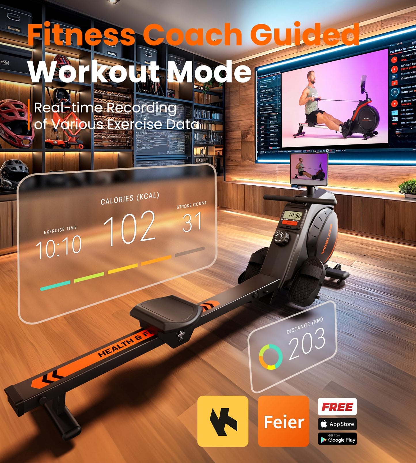YOSUDA Magnetic Rowing Machine, 350 lbs Capacity, LCD Monitor, Tablet Holder, Comfortable Seat