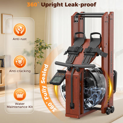 YOSUDA Water Rowing Machine, Foldable Wooden Rower, 400 lbs Capacity, Bluetooth App, 22L Tank