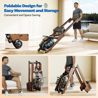 Dripex Water Rowing Machine, Foldable Design, 400 lbs Capacity, LCD Monitor, Bluetooth App Compatible